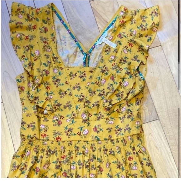 Matilda Jane Floral Fantasy Fancy sleeveless dress mustard print A line small - Picture 2 of 12